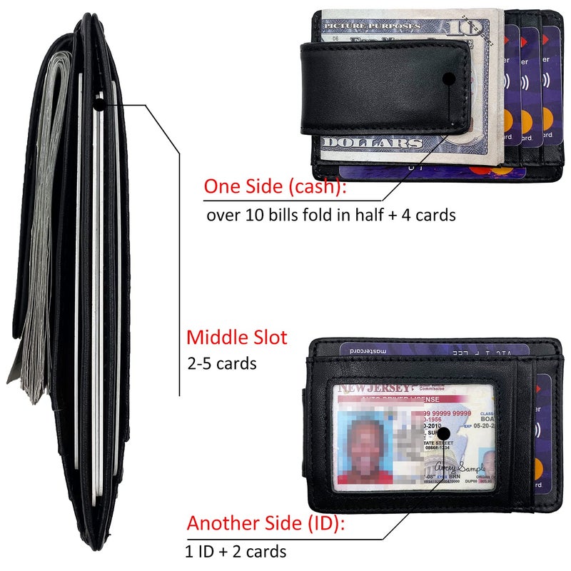HOPSOOKEN Money Clip RFID Front Pocket Wallet Men Leather Slim Minimalist Wallet (B Napa Black) - Image 2